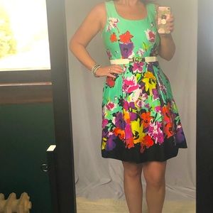Spense 10 bright teal sleeveless floral dress NWOT